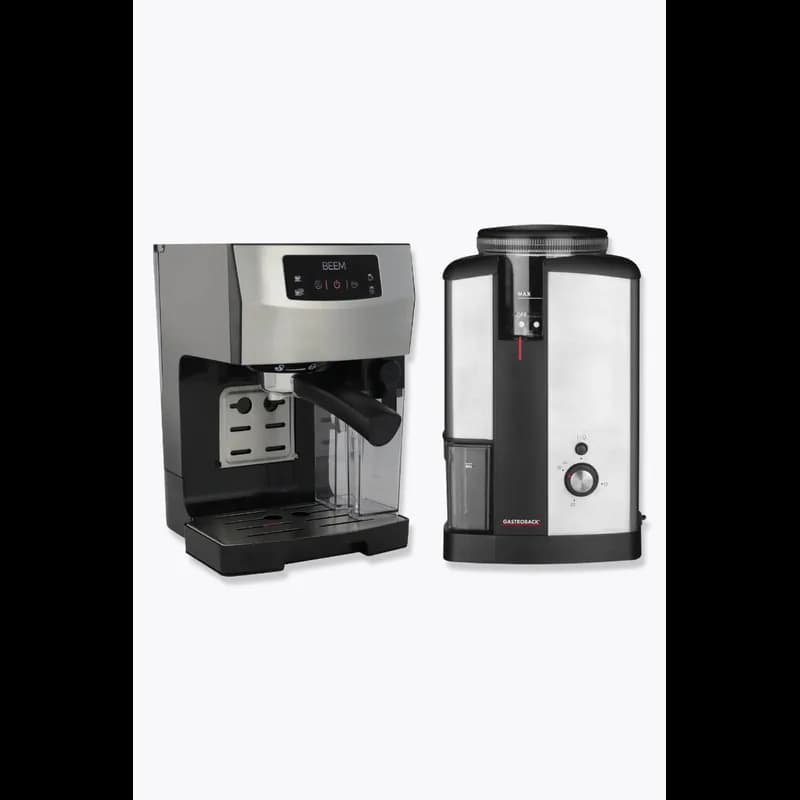 BEEM Siebträgermaschine Espresso Classico II, Schwarz/Edelstahl + Gastroback Design Kaffeemühle Advanced – Aus unserer Werbung Kaffeemaschine