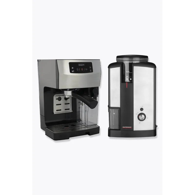 BEEM Siebträgermaschine Espresso Classico II, Schwarz/Edelstahl + Gastroback Design Kaffeemühle Advanced – Aus unserer Werbung Kaffeemaschine